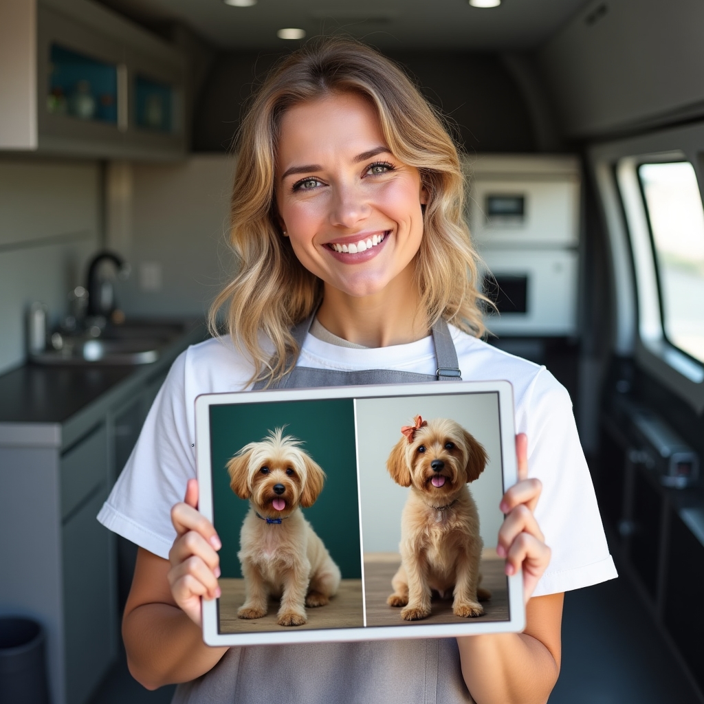 Vorher-Nachher-Fotodokumentation eines gepflegten Hundes in der App